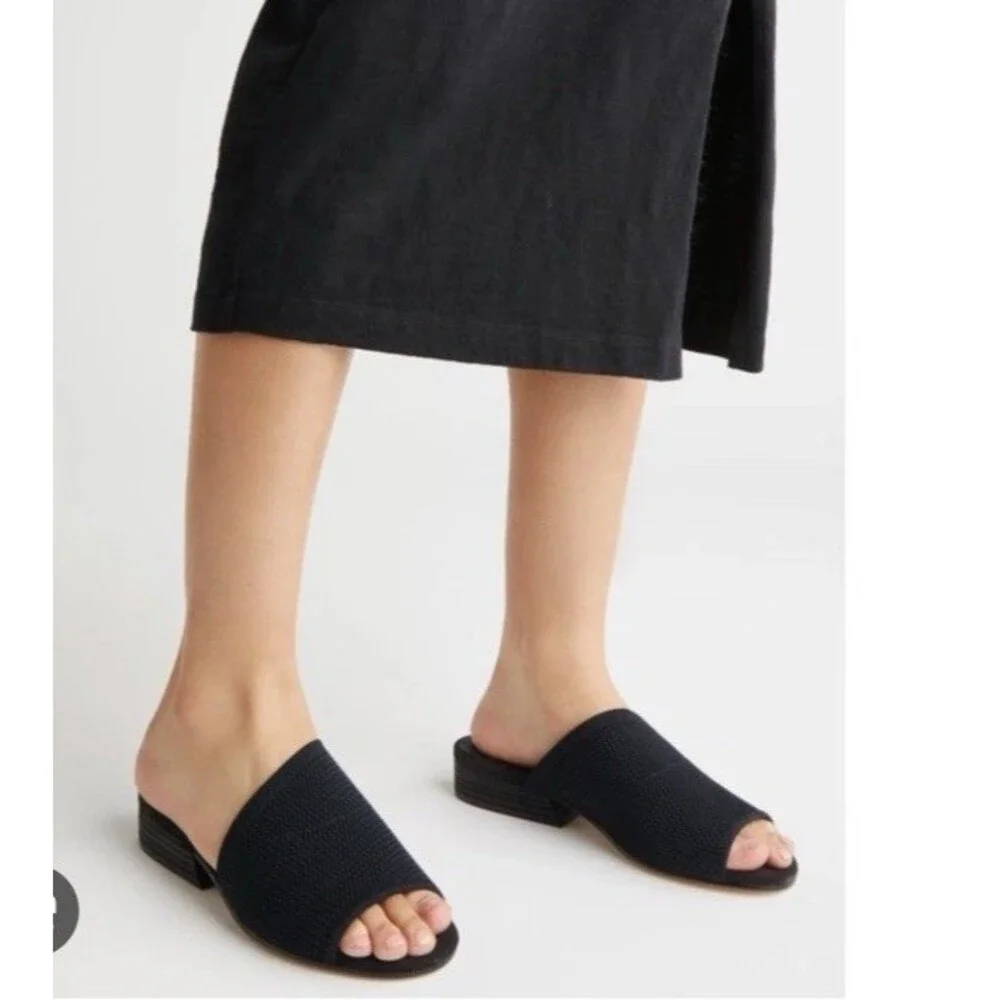 Eileen Fisher Noko Womens Slides Sz 6 Low Heel Black Stretch Slip-On Sandals